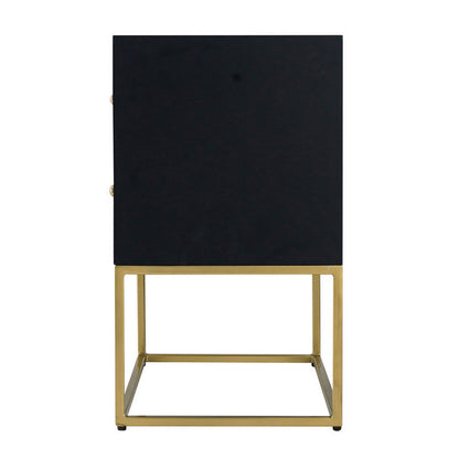 24 Inch Sideboard Cabinet, 2 Drawers, Sunray Bone Inlay, Iron, Brass, Black