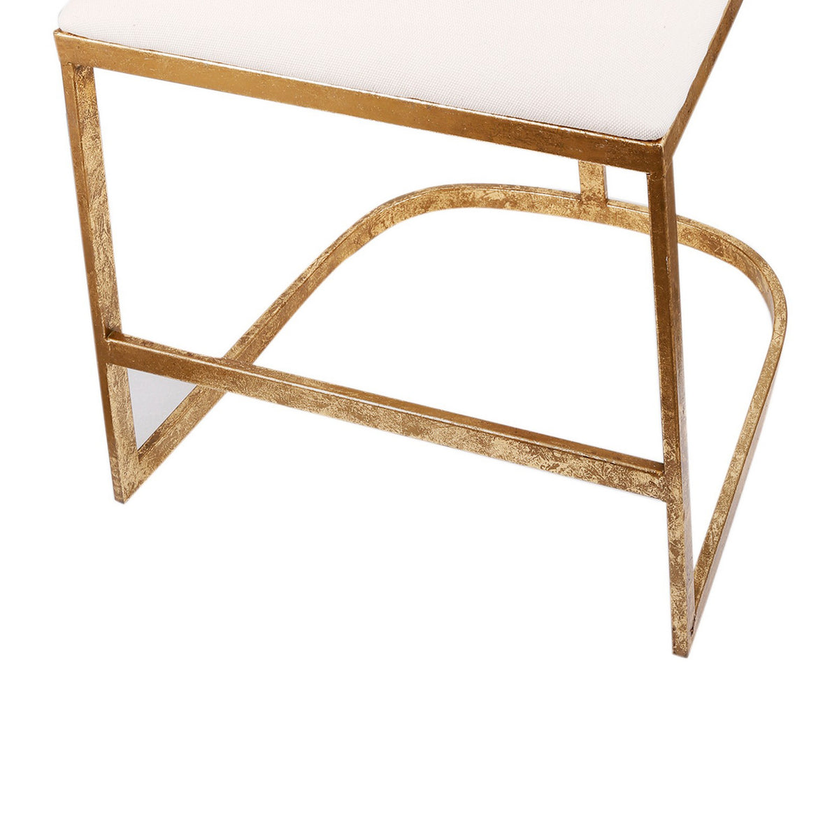 20 Inch Curved Accent Chair, Padded Seat, Open Metal Frame, Gold, White