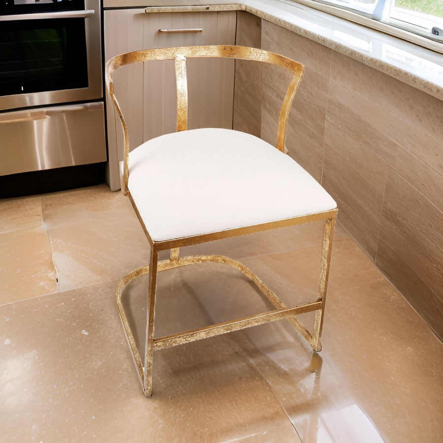 20 Inch Curved Accent Chair, Padded Seat, Open Metal Frame, Gold, White