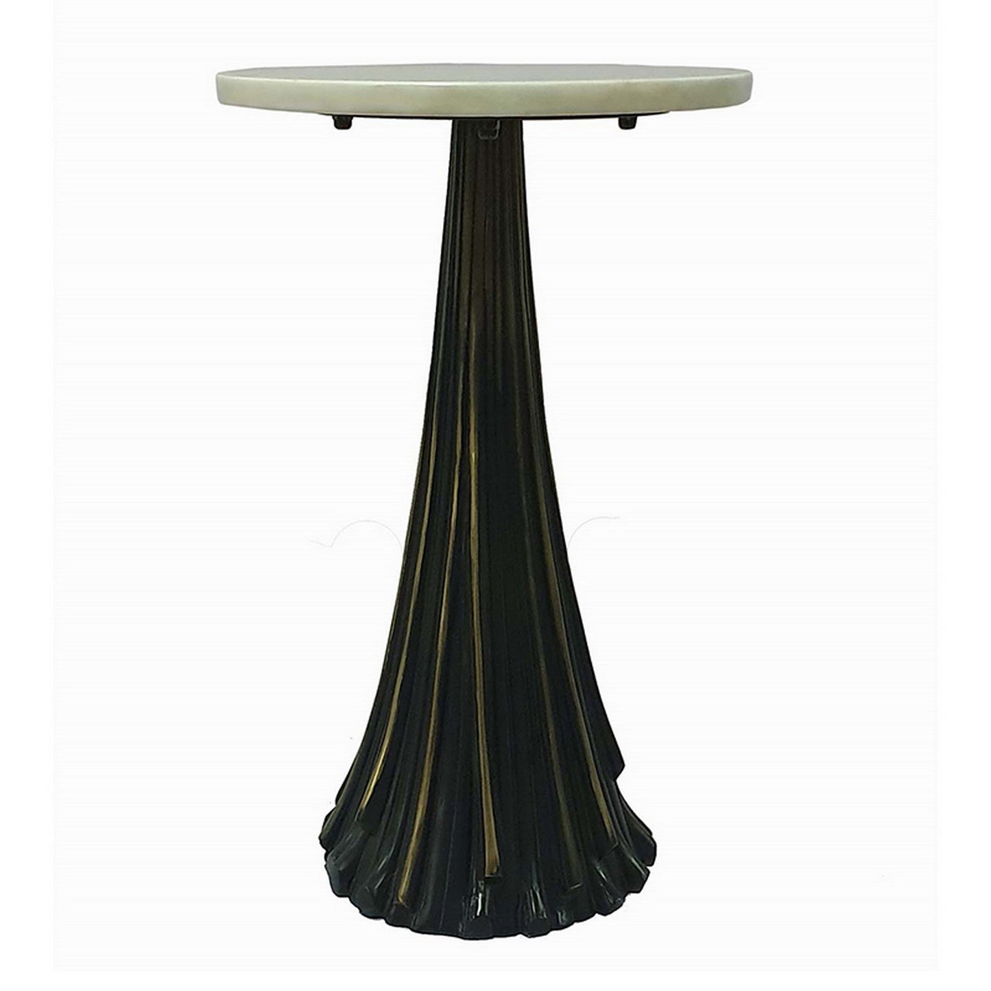 18 Inch Side Drink Table, Tall Tassel Frame, Round Top, Metal, Black, White
