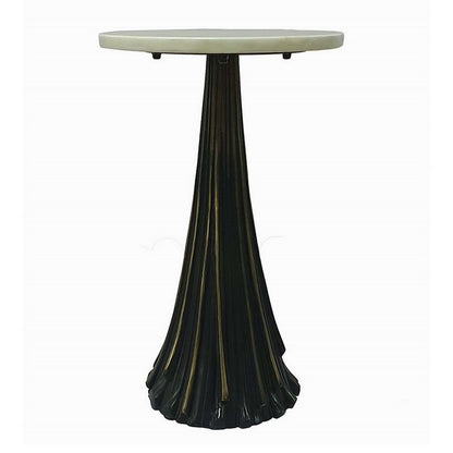18 Inch Side Drink Table, Tall Tassel Frame, Round Top, Metal, Black, White