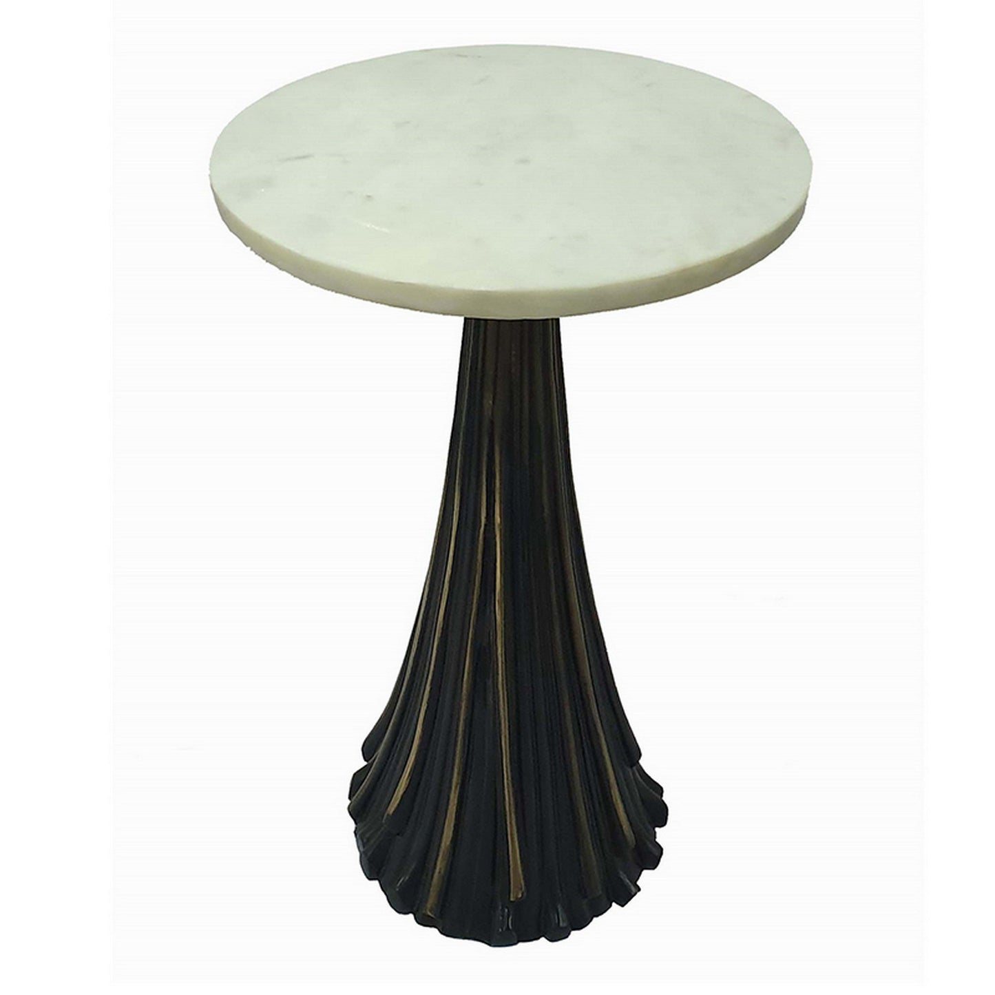 18 Inch Side Drink Table, Tall Tassel Frame, Round Top, Metal, Black, White