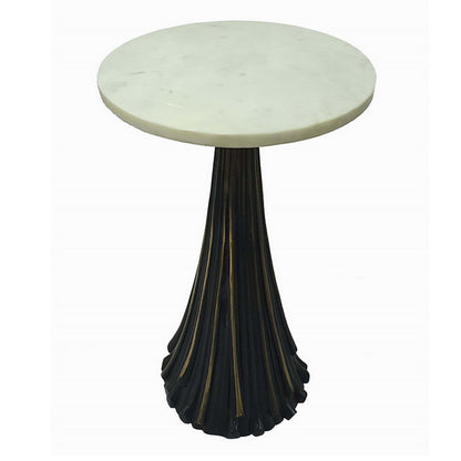 18 Inch Side Drink Table, Tall Tassel Frame, Round Top, Metal, Black, White