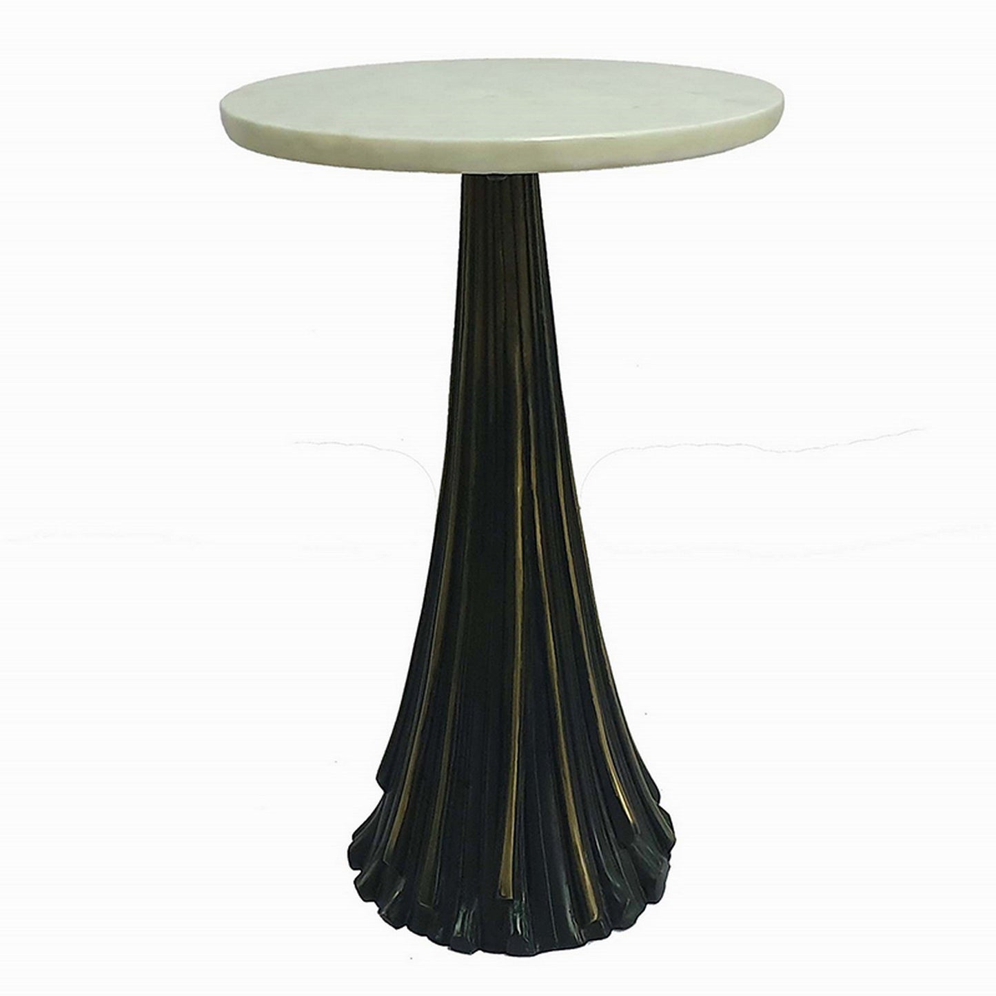 18 Inch Side Drink Table, Tall Tassel Frame, Round Top, Metal, Black, White