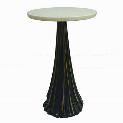 18 Inch Side Drink Table, Tall Tassel Frame, Round Top, Metal, Black, White