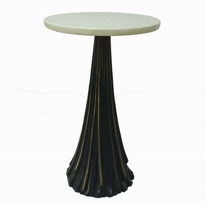 18 Inch Side Drink Table, Tall Tassel Frame, Round Top, Metal, Black, White