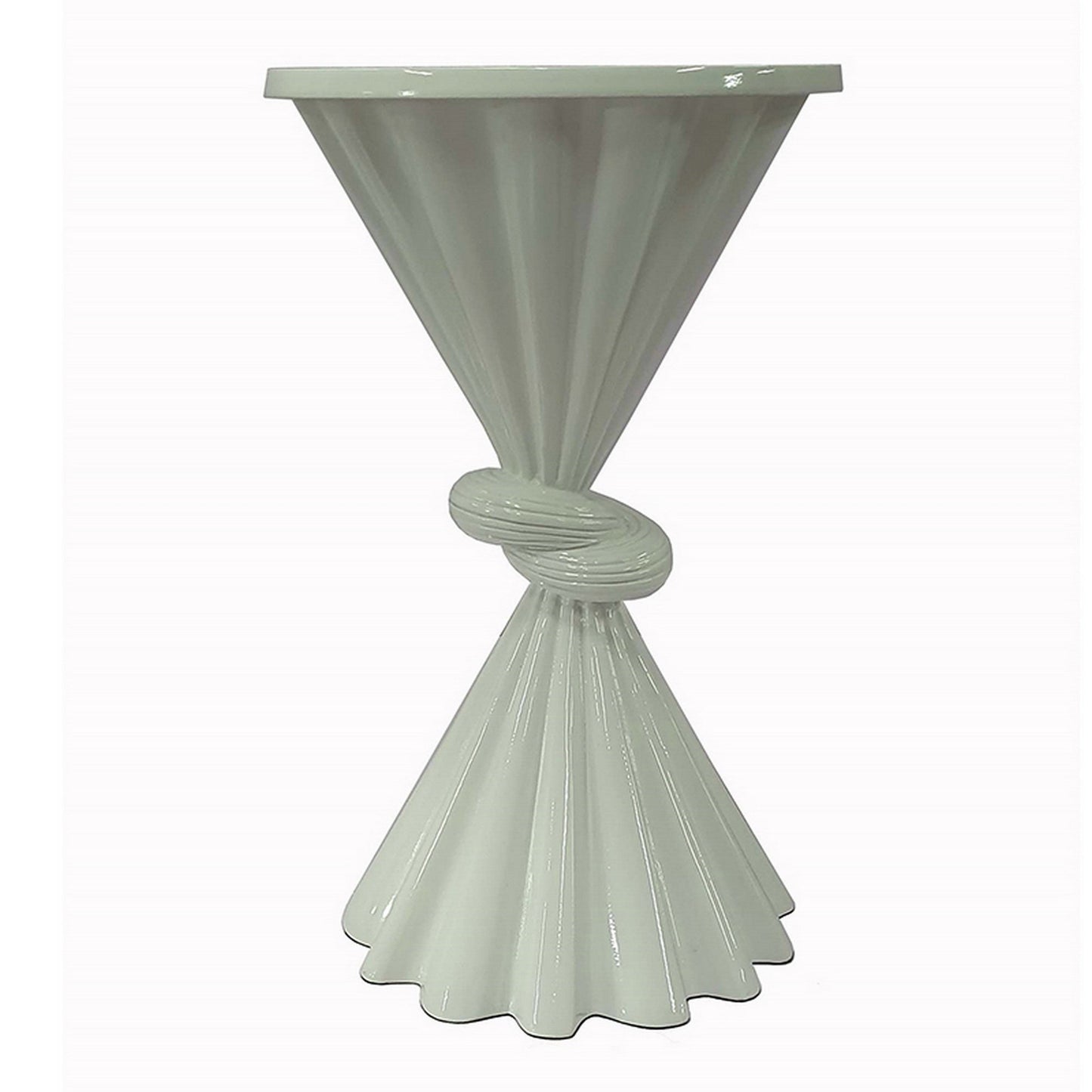 Aliy 19 Inch Side Drink Table, Artisan Knot Design, Round Top, White Metal