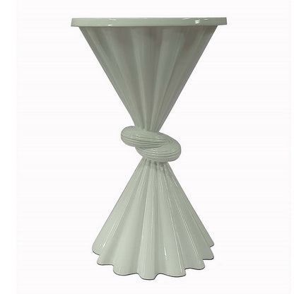 Aliy 19 Inch Side Drink Table, Artisan Knot Design, Round Top, White Metal