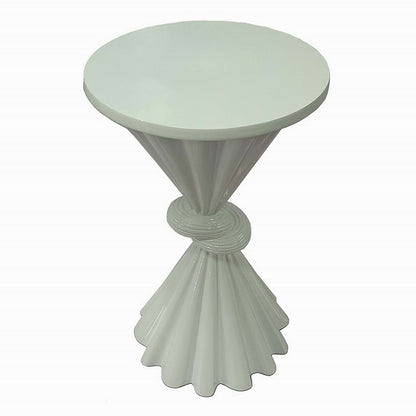 Aliy 19 Inch Side Drink Table, Artisan Knot Design, Round Top, White Metal