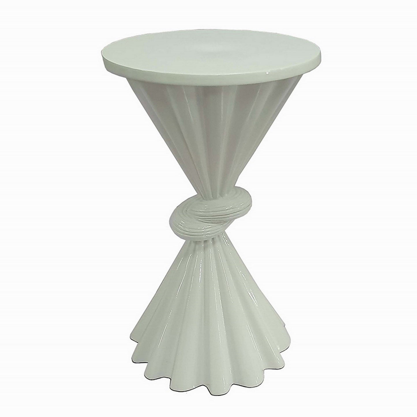Aliy 19 Inch Side Drink Table, Artisan Knot Design, Round Top, White Metal