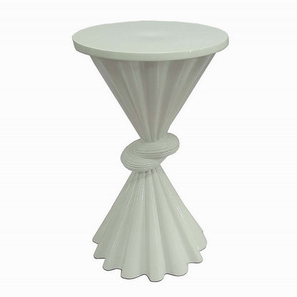 Aliy 19 Inch Side Drink Table, Artisan Knot Design, Round Top, White Metal