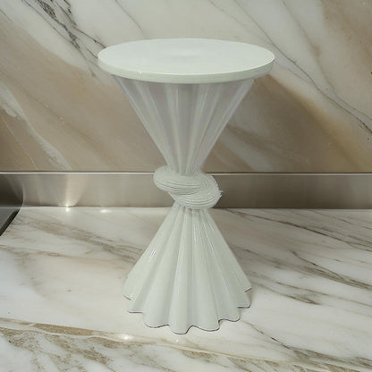Aliy 19 Inch Side Drink Table, Artisan Knot Design, Round Top, White Metal