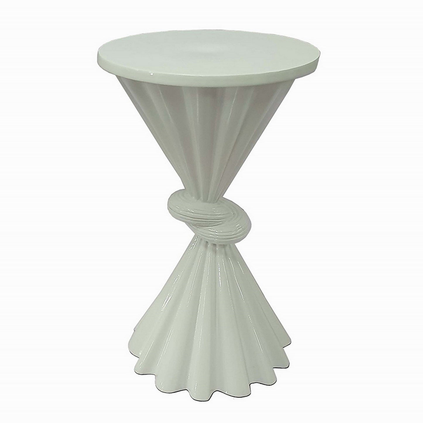Aliy 19 Inch Side Drink Table, Artisan Knot Design, Round Top, White Metal