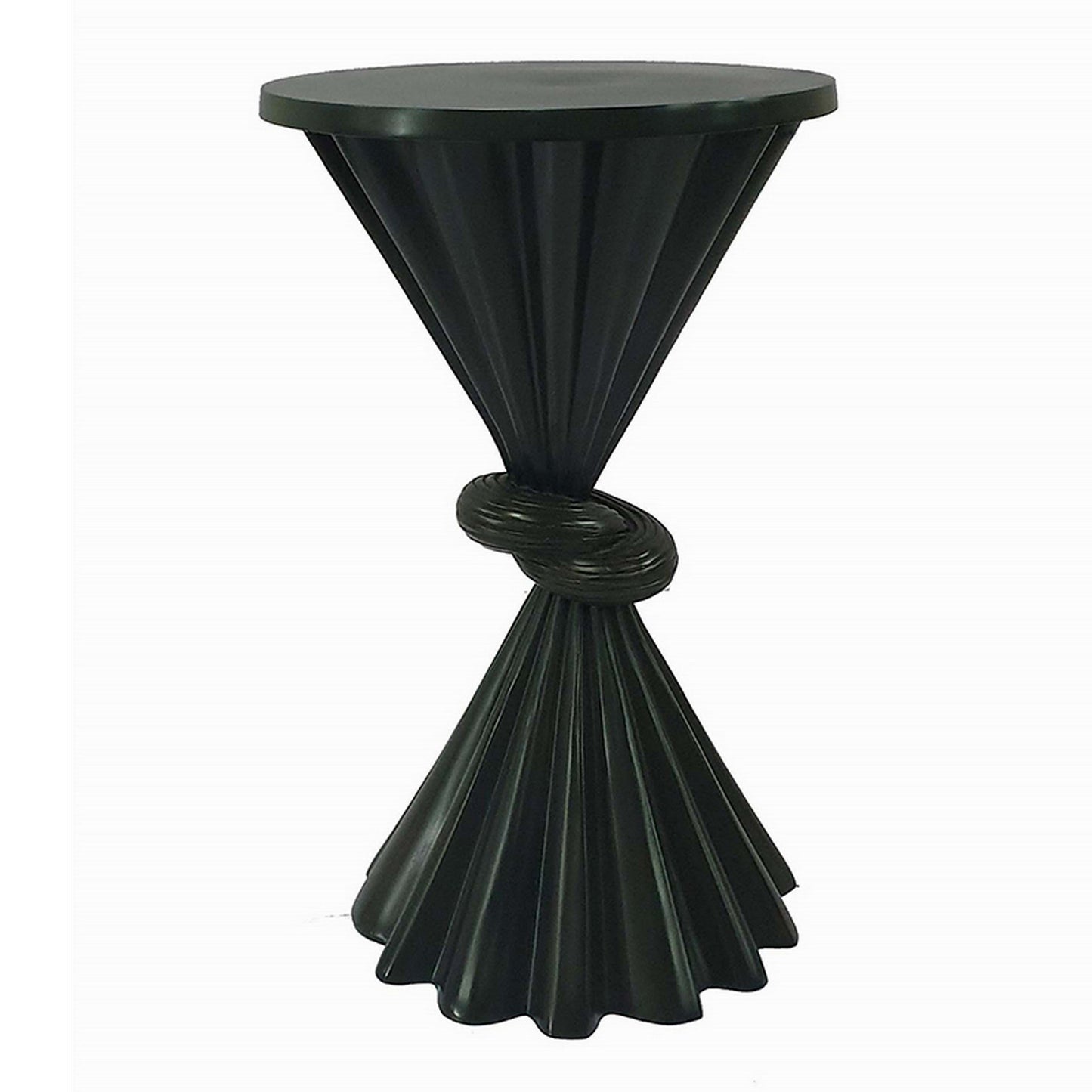 Aliy 19 Inch Side Drink Table, Artisan Knot Design, Round Top, Black Metal