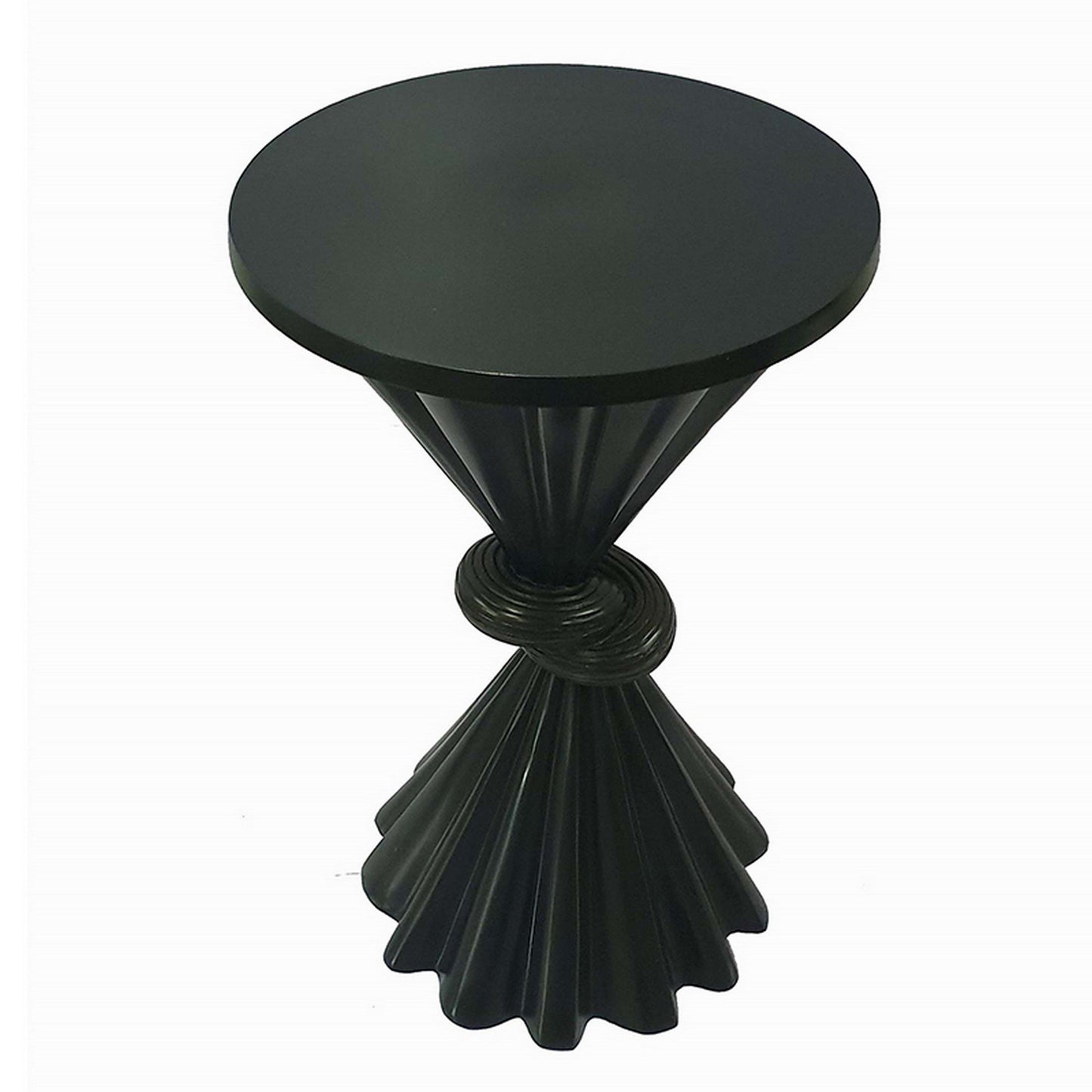 Aliy 19 Inch Side Drink Table, Artisan Knot Design, Round Top, Black Metal