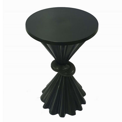 Aliy 19 Inch Side Drink Table, Artisan Knot Design, Round Top, Black Metal