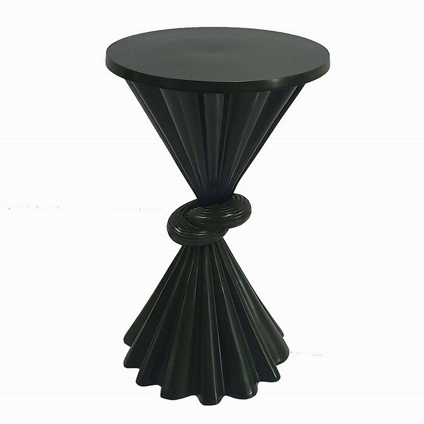Aliy 19 Inch Side Drink Table, Artisan Knot Design, Round Top, Black Metal