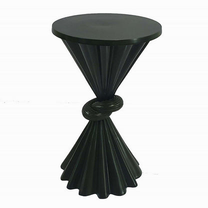 Aliy 19 Inch Side Drink Table, Artisan Knot Design, Round Top, Black Metal