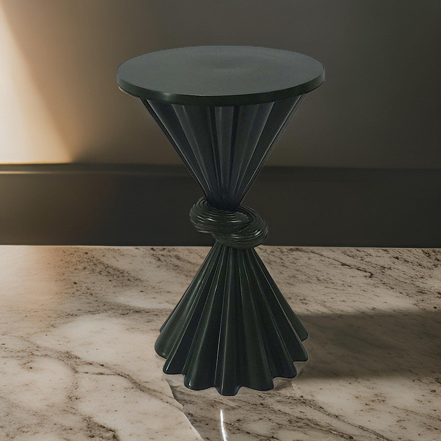 Aliy 19 Inch Side Drink Table, Artisan Knot Design, Round Top, Black Metal