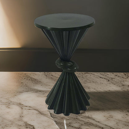 Aliy 19 Inch Side Drink Table, Artisan Knot Design, Round Top, Black Metal