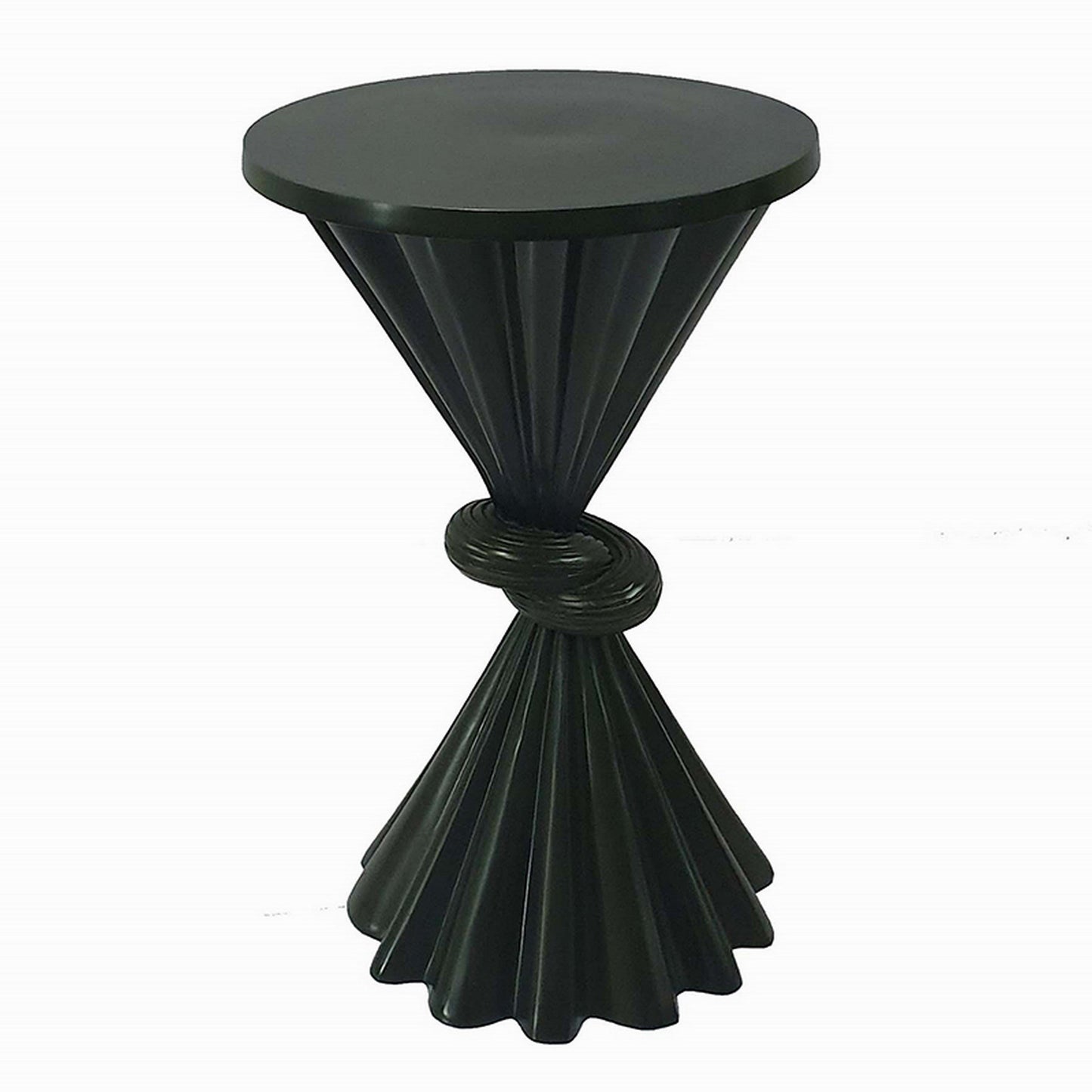 Aliy 19 Inch Side Drink Table, Artisan Knot Design, Round Top, Black Metal