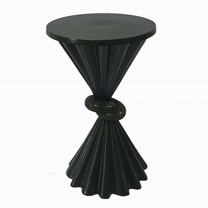 Aliy 19 Inch Side Drink Table, Artisan Knot Design, Round Top, Black Metal