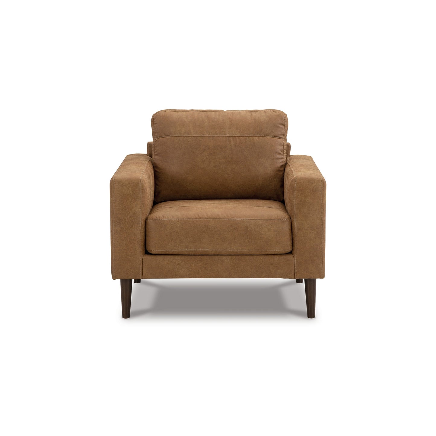 Tely 36 Inch Accent Chair, Transitional, Soft Caramel Brown Faux Leather
