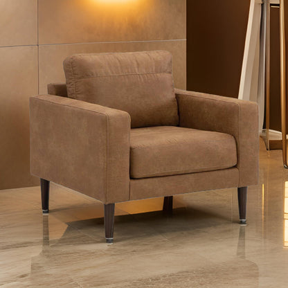 Tely Ottoman, Caramel Brown Faux Leather, Tapered Black Legs, 30 Inch