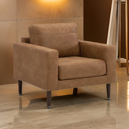Tely 36 Inch Accent Chair, Transitional, Soft Caramel Brown Faux Leather
