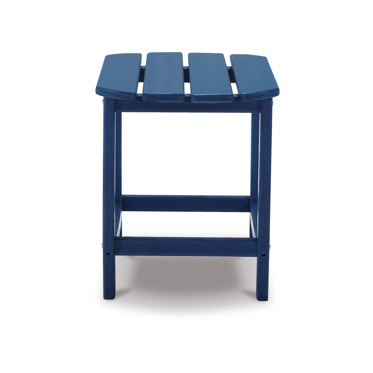 Suen 19 Inch End Table, Outdoor Blue Polyethylene Slatted Top, Steel Frame