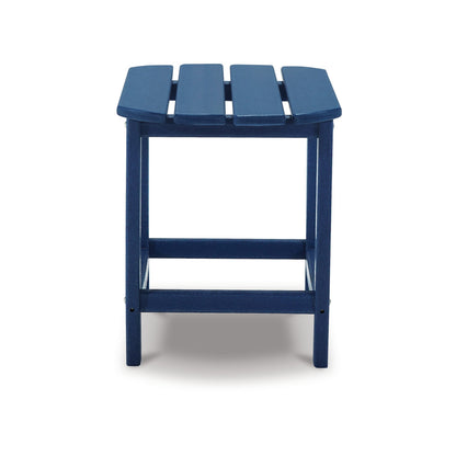 Suen 19 Inch End Table, Outdoor Blue Polyethylene Slatted Top, Steel Frame