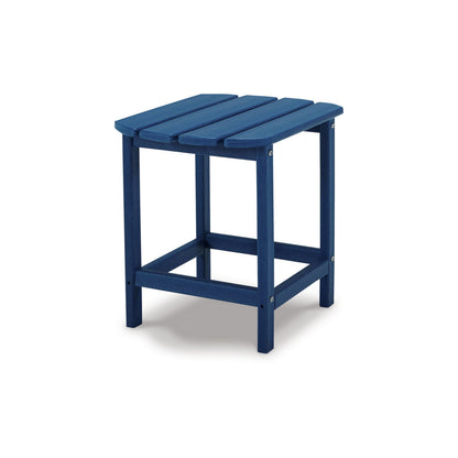 Suen 19 Inch End Table, Outdoor Blue Polyethylene Slatted Top, Steel Frame