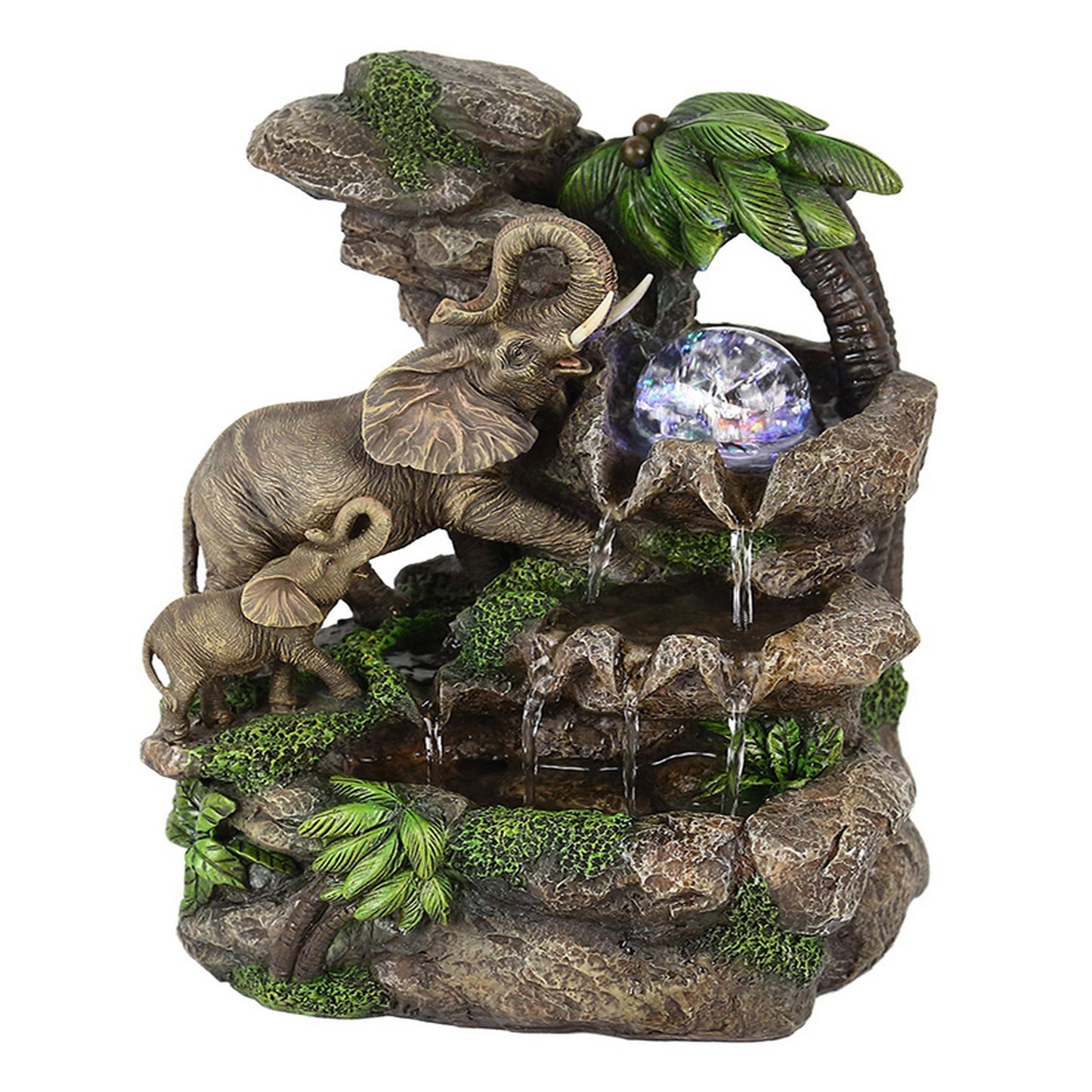 Eci 11 Inch Elephant Tabletop Water Fountain, Crystal LED Light, Multicolor