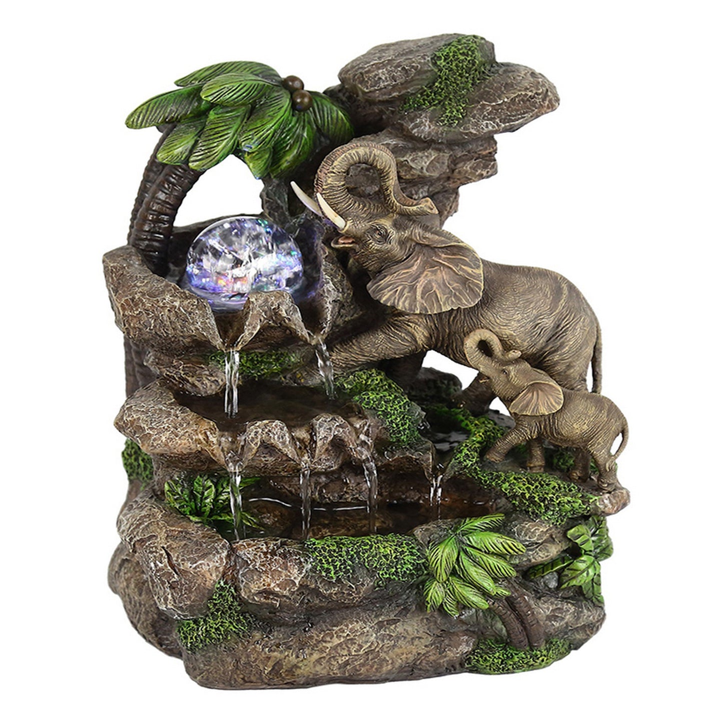 Eci 11 Inch Elephant Tabletop Water Fountain, Crystal LED Light, Multicolor