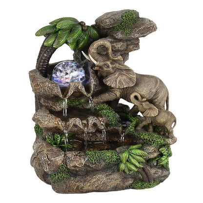 Eci 11 Inch Elephant Tabletop Water Fountain, Crystal LED Light, Multicolor