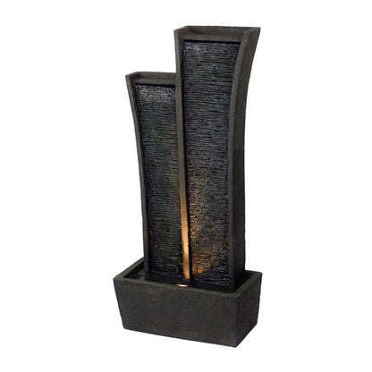 41 Inch Tower Water Fountain, Tall Rectangular Rock, Halogen Light, Gray