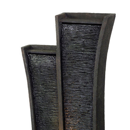 41 Inch Tower Water Fountain, Tall Rectangular Rock, Halogen Light, Gray