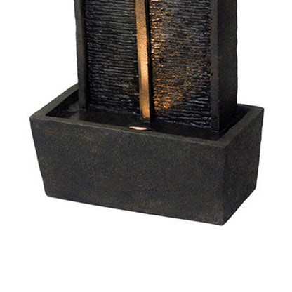 41 Inch Tower Water Fountain, Tall Rectangular Rock, Halogen Light, Gray