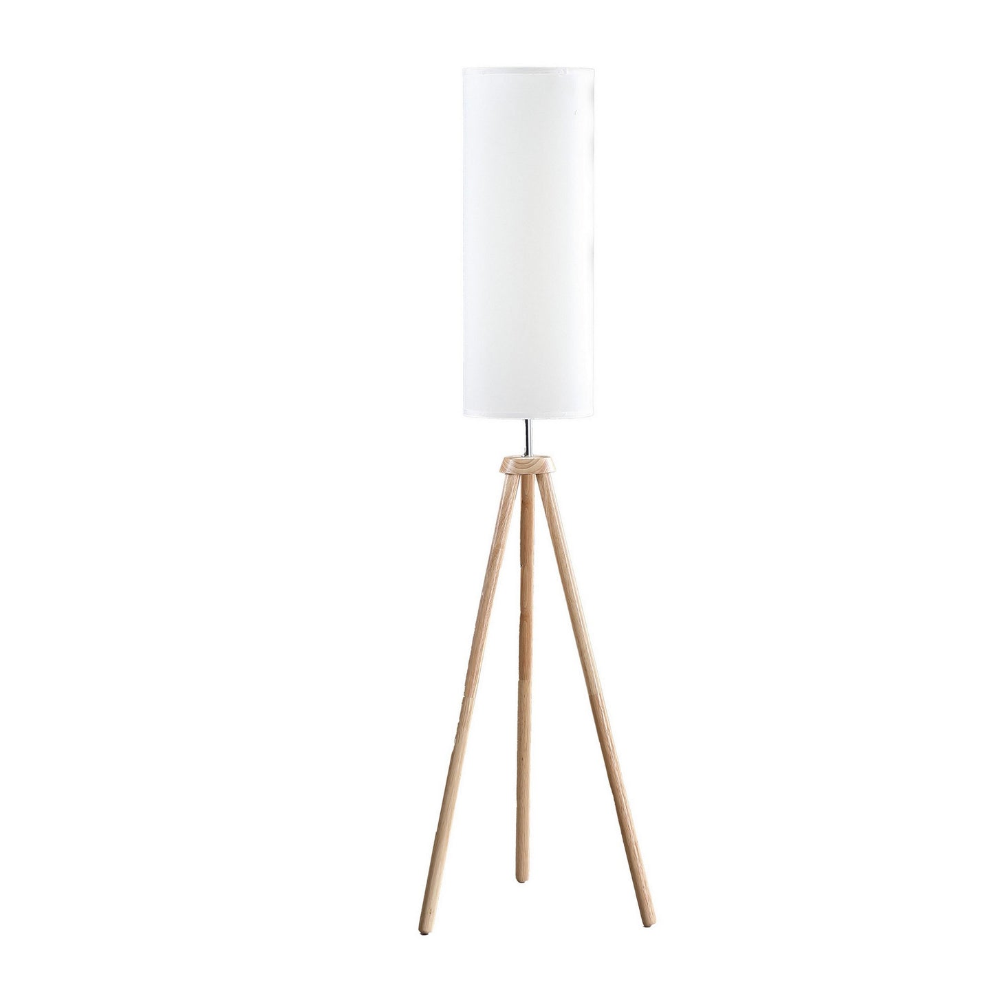 58 Inch Floor Lamp, Tall Glam Drum White Shade, Metal Tripod Body, Brown