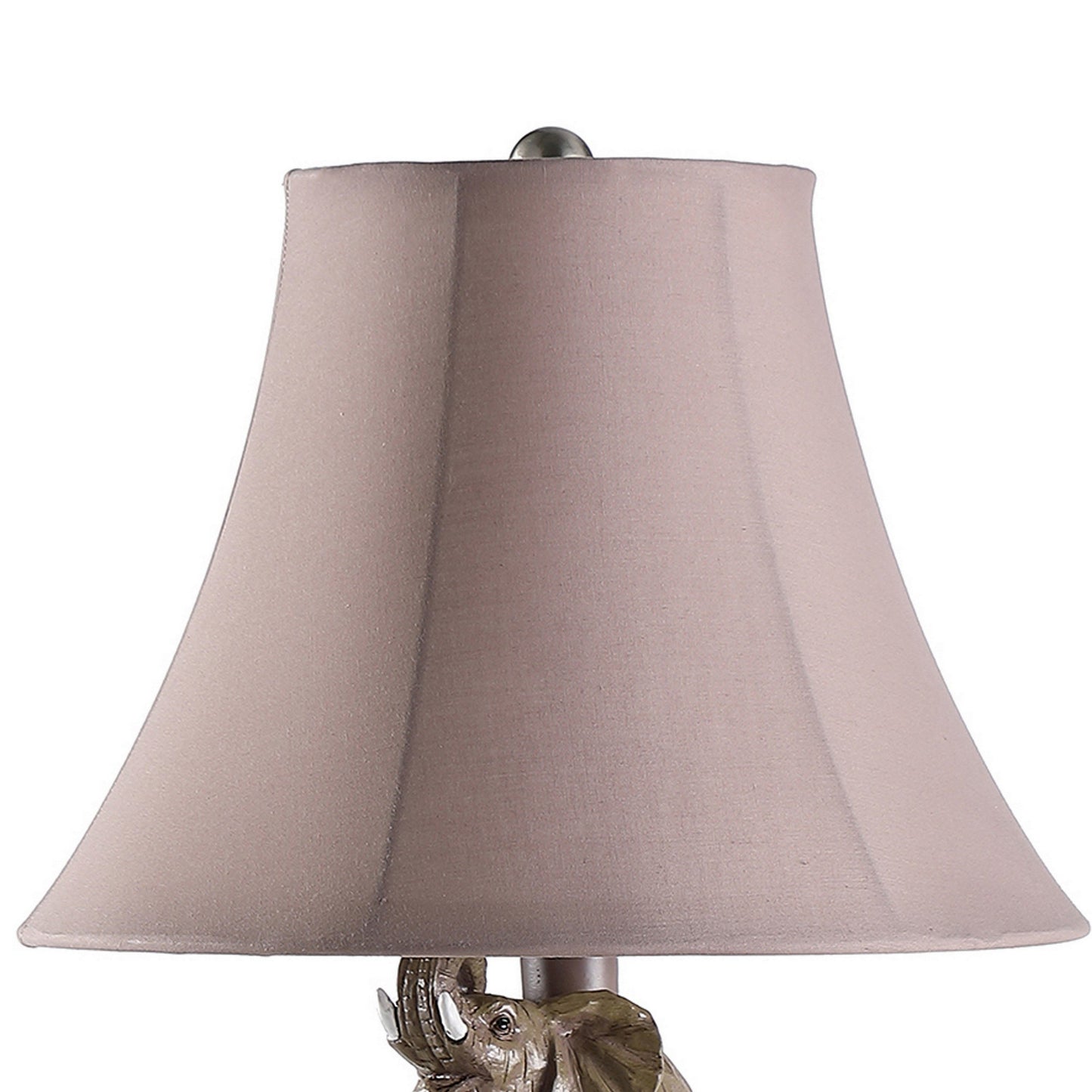 21 Inch Accent Table Lamp, 3 Stacked Elephants, Linen Bell Shade Brown Gray