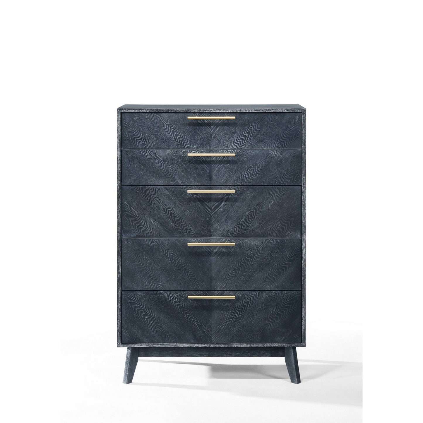 Cid Coy 47 Inch Tall Dresser Chest, 5 Drawer, Gold Metal, Ash Gray Wood