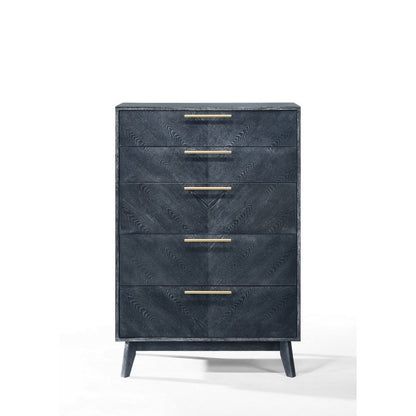 Cid Coy 47 Inch Tall Dresser Chest, 5 Drawer, Gold Metal, Ash Gray Wood