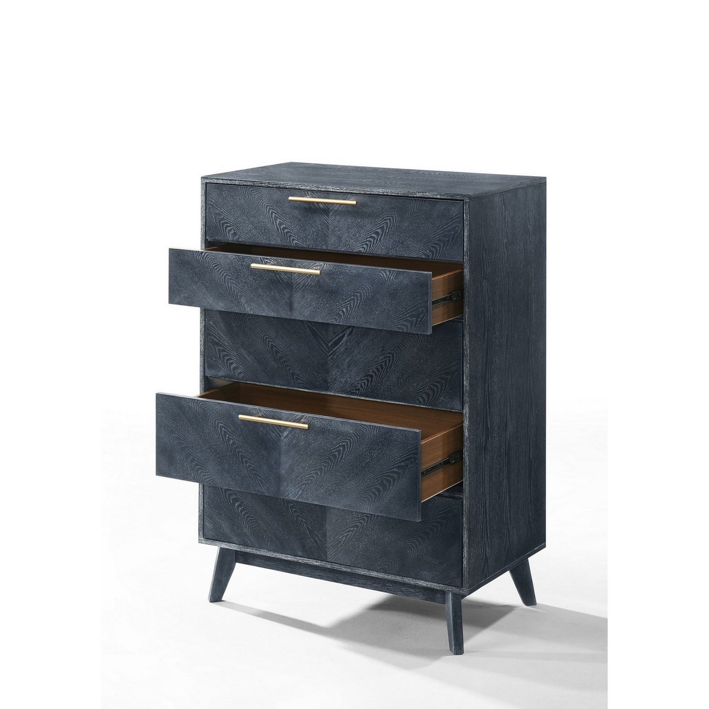 Cid Coy 47 Inch Tall Dresser Chest, 5 Drawer, Gold Metal, Ash Gray Wood