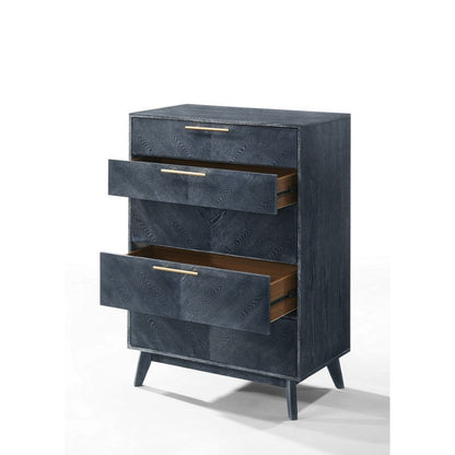 Cid Coy 47 Inch Tall Dresser Chest, 5 Drawer, Gold Metal, Ash Gray Wood