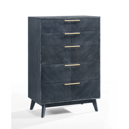 Cid Coy 47 Inch Tall Dresser Chest, 5 Drawer, Gold Metal, Ash Gray Wood