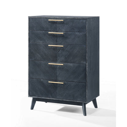Cid Coy 47 Inch Tall Dresser Chest, 5 Drawer, Gold Metal, Ash Gray Wood