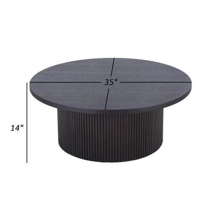 Cid Cue 35 Inch Coffee Table, Tambour Pedestal Base Black Ash Veneer Finish
