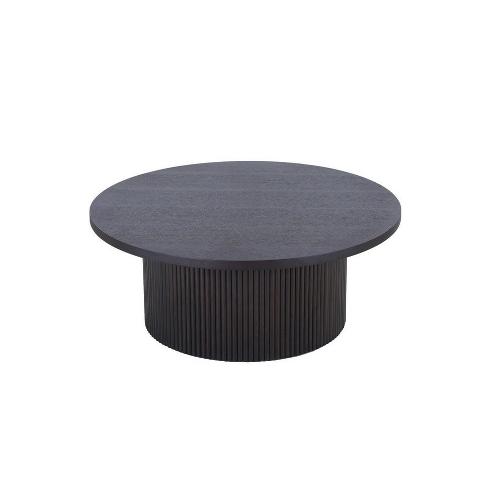 Cid Cue 35 Inch Coffee Table, Tambour Pedestal Base Black Ash Veneer Finish