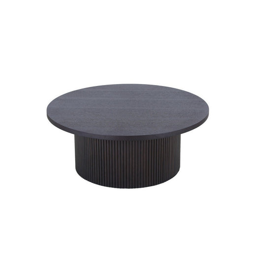 Cid Cue 35 Inch Coffee Table, Tambour Pedestal Base Black Ash Veneer Finish