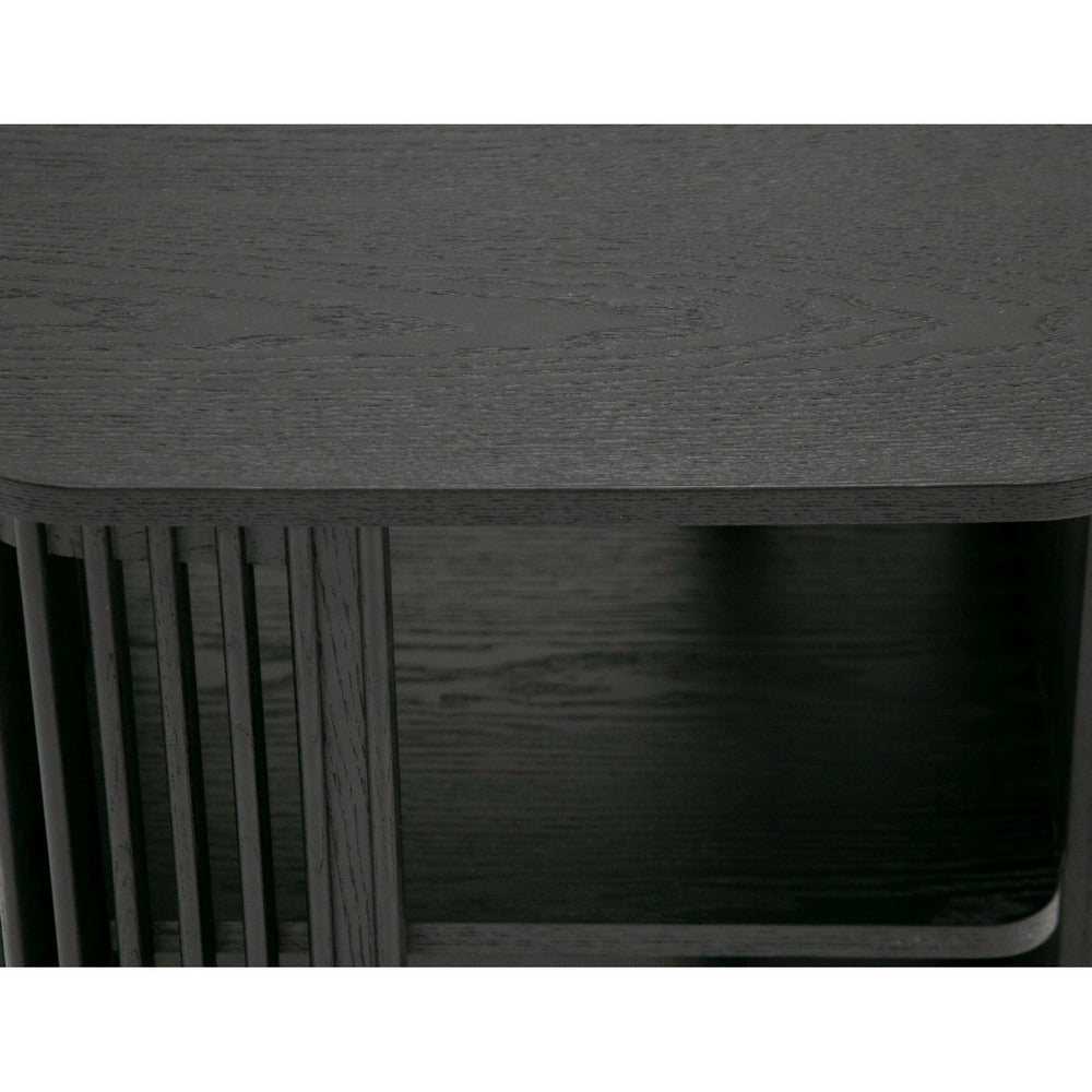 19 Inch Side End Table, 3 Shelves, Modern Vertical Slats, Black Ash Wood